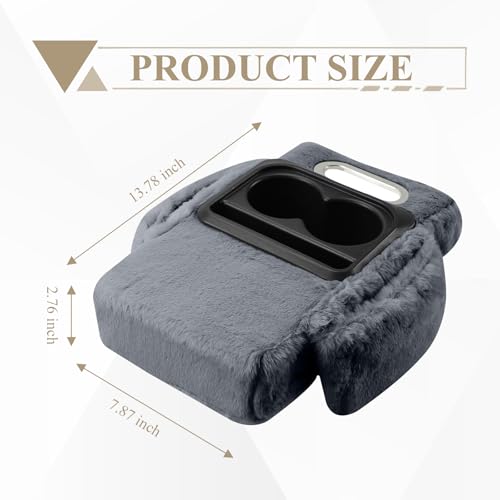 wuyaoyao Car Center Console Armrest Pillow, 13.78"×7.87"×2.76" Soft Plush Arm Rest Cover for Cars, 5-in-1 Warm Fluffy Auto Armrest Cushion Pad w/Pocket, Tissue Box, Cup Holder (Gray) - color: Gray