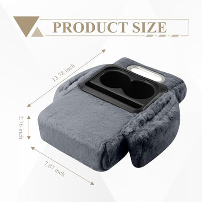 wuyaoyao Car Center Console Armrest Pillow, 13.78"×7.87"×2.76" Soft Plush Arm Rest Cover for Cars, 5-in-1 Warm Fluffy Auto Armrest Cushion Pad w/Pocket, Tissue Box, Cup Holder (Gray) - color: Gray