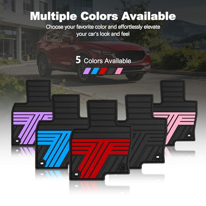 All Weather Floor Mats Custom Fit for Mazda CX-5 2017-2025 Waterproof Heavy Duty Anti-Slip Car Mats, 1st & 2nd Row Black & Red - color: Red
