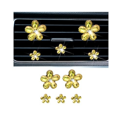 5PCS Bling Daisy Flower Car Air Vent Clips, Sparkling Crystal Rhinestone Vehicle Air Conditioning Outlet Clamp, Automotive Interior Decoration Clip, Universal for SUV RV Truck (Golden) - color: Golden