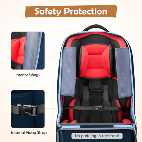 YOREPEK Padded Carseat Travel Bag, Car Seat Travel Cover Backpack with Shoulder Straps, Gate Check Car Seat Bag, Baby Airplane Travel Essentials - color: Dark Sea Blue