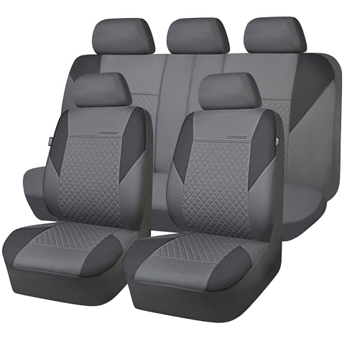 CAR PASS Ultrasonic Embossing Cloth Universal Seat Covers-Breathable Car Seat Cover with 5mm Composite Sponge Inside,Airbag Compatible,2zipper Bench for Sedan,SUV,Truck(Charcoal Gray,Full Set) - color: Charcoal Gray