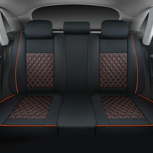 Comfortable Leather Auto Car Seat Covers Front & Rear Seat Protector Fit Sedan SUV 5 Seats Full Set Universal Fit (Black & Orange)
