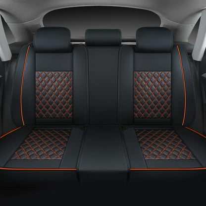 Comfortable Leather Auto Car Seat Covers Front & Rear Seat Protector Fit Sedan SUV 5 Seats Full Set Universal Fit (Black & Orange)