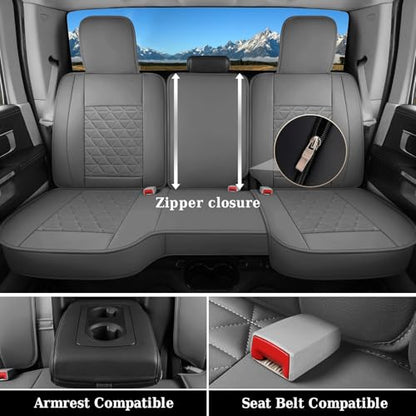 Coverado Dodge Ram Seat Cover Full Set, Waterproof Ram 1500 Seat Cover Compatible with 2002-2026 Dodge RAM 1500 2500 3500 Crew Quad Cab with Curved Bench, Dark Gray - color: Dark gray (curved back), size: FullSet (Curved Back)