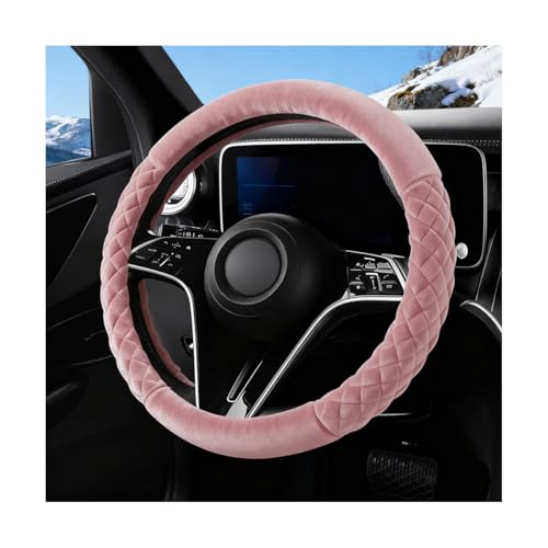 Osilly Car Steering Wheel Cover, Soft Fluffy Warm Plush 15 Inch Vehicle Steering Wheel Protector, Anti Slip Automotive Interior Protection Accessories, Universal for SUV Truck Van (Pink) - color: Pink