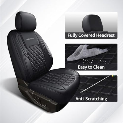 Huidasource for Chevy Silverado 1500 Seat Covers, Silverado Seat Covers Leather, GMC Sierra Pickup 1500 2007-2013&2019-2025, 2500HD 3500HD 2020-2025 Crew Double Extended Cab(Full Set/Black) - color: Black, size: Full Set 2007-2013&2019-2025 (Flat Bench)