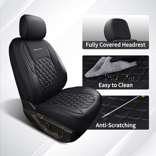 Huidasource for Chevy Silverado 1500 Seat Covers, Silverado Seat Covers Leather, GMC Sierra Pickup 1500 2007-2013&2019-2025, 2500HD 3500HD 2020-2025 Crew Double Extended Cab(Full Set/Black) - color: Black, size: Full Set 2007-2013&2019-2025 (Flat Bench)