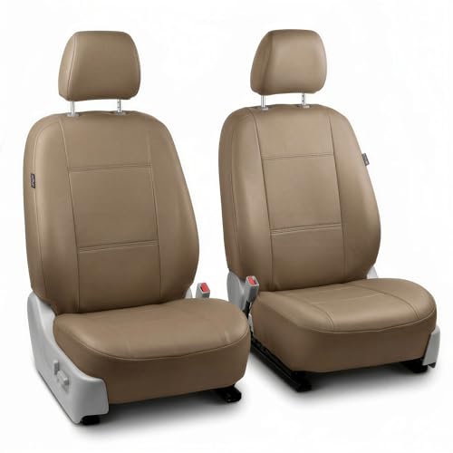 FH Group Car Seat Covers PU Leather Automotive Seat Covers Front Set, Tan Seat Covers Pair Set with Gift Universal Fit Interior Accessories for Cars Trucks and SUVs - color: Solid Beige, size: Front Set