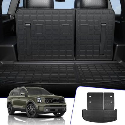 Cargo Mat Compatible with 2020-2025 Kia Telluride (Not for 2027) Cargo Liner Trunk Mat TPE All Weather Back Seat Cover Protector 2024 Telluride Accessories (Trunk Mat with Backrest Mat) - color: Trunk Mat with Backrest Mat