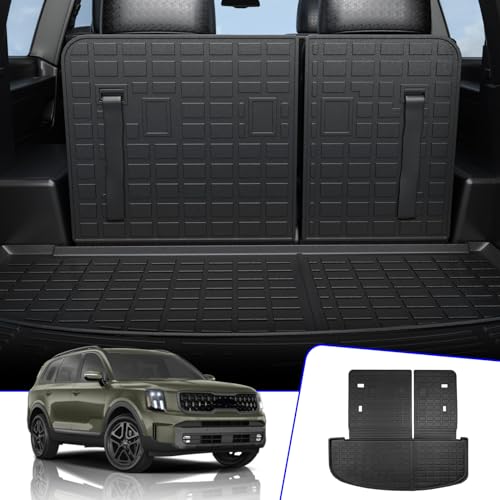 Cargo Mat Compatible with 2020-2025 Kia Telluride (Not for 2027) Cargo Liner Trunk Mat TPE All Weather Back Seat Cover Protector 2024 Telluride Accessories (Trunk Mat with Backrest Mat) - color: Trunk Mat with Backrest Mat