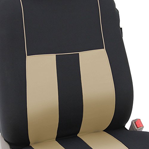 FH Group Three Row Striking Striped Full Set Car Seat Covers, Airbag Compatible & Split Ready – Universal Fit for Cars Trucks & SUVs Beige - color: Beige, size: 3 Row/7 Seater