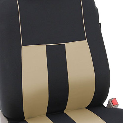 FH Group Three Row Striking Striped Full Set Car Seat Covers, Airbag Compatible & Split Ready – Universal Fit for Cars Trucks & SUVs Beige - color: Beige, size: 3 Row/7 Seater