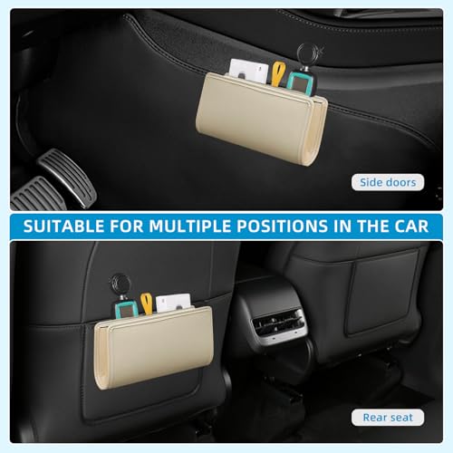 Car Trash Can, Beige Universal Leather Foldable Leakproof Garbage Bins Organizer Holder with One Roll Trash Bag, Car Seat Back Storage Box for Most Vehicles - color: Beige