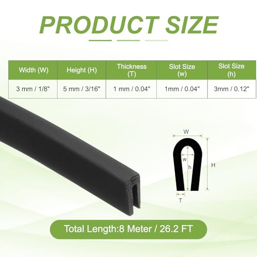 PATIKIL Rubber Edge Trim, 26.2ft x 3mm x 5mm U Channel Rubber Guard Seal Strip Protector Fit for 1mm Edge for Car Doors Hatches Sheet Metal Table Corners Steel Plates, Black - size: Fit for 1" x 26.2ft x 3mm x 5mm