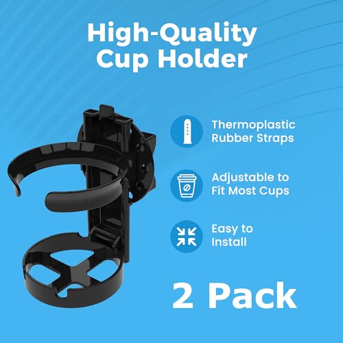 Mobility Cup Holder for Adults 2 Pack - Portable Drink Holder for Wheelchair - Compatible with Walker, Rollator, Transport Chair or Scooter - Easy Install, Removable, Adjustable, Foldable Cup Carrier - size: 2 Pack