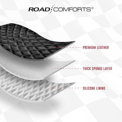 Road Comforts Leather Steering Wheel Cover – Black & Red Universal Fit 14.5-15 Inch, Microfiber Leather, Anti-Slip & Breathable Design for Men and Women - color: Red