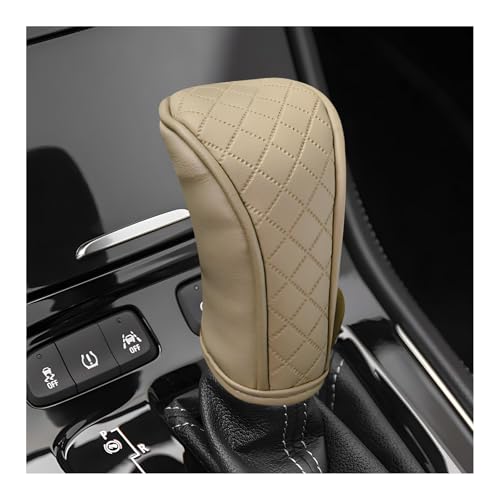 Leather Car Gear Shift Knob Cover, Anti-Slip Comfortable Auto Shift Knob Stick Protector, Waterproof Leather Shifter Lever Cover Interior Decorative Accessories for Car SUV Truck (Beige) - color: Beige
