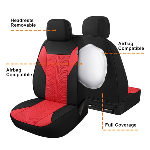 CAROMOP Car Seat Covers Front Set, Washable and Breathable Premium Cloth Seat Covers for Cars, Universal Fit for Most Car Interior Covers-Sedan Truck SUV(Black/Red)