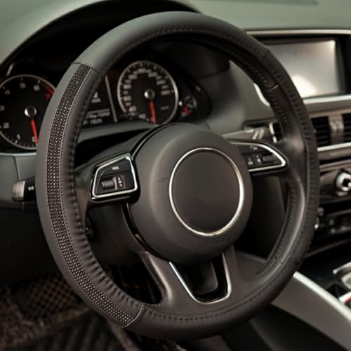 Diamond Leather Steering Wheel Cover, Studded Crystal Bling Rhinestones Universal Fit 14" 1/2-15" Glitter for Women Sparkle Girl Fit Suvs, Vans, Sedans, Car, Trucks, Black Diamond - color: Diamond Black