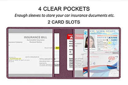Car Registration and Insurance Holder, Premium PU Leather Vehicle Glove Box Car Organizer Men Women Wallet Accessories Case for ID, Driver's License - Purple - color: Purple