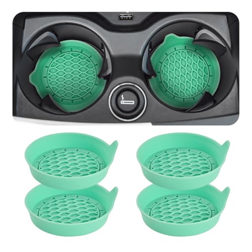 Zpana 4PCS Car Cup Holder Coasters, Silicone Non-Slip Vehicle Cup Recessed Mats, Sift-Proof Automotive Interior Drink Insert Decor Accessories, Universal for SUV, Sedan, Truck (Green) - color: Green/Silicone