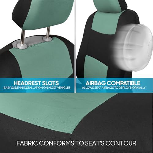 BDK PolyPro Car Seat Covers Full Set in Mint on Black – Front and Rear Split Bench Seat Covers Accessories for Auto Trucks Van SUV,Easy to Install - color: Mint