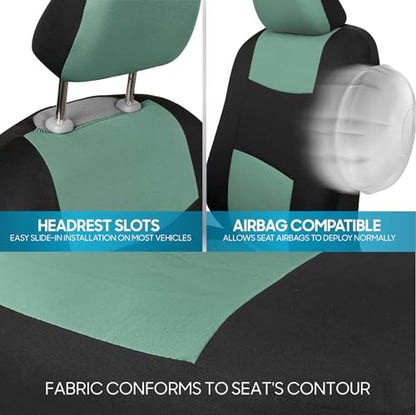 BDK PolyPro Car Seat Covers Full Set in Mint on Black – Front and Rear Split Bench Seat Covers Accessories for Auto Trucks Van SUV,Easy to Install - color: Mint