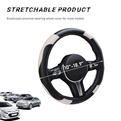 povtii Car Steering Wheel Cover, 15 Inch Leather Breathable Auto Steering Wheel Protector, Comfortable Non-Slip Vehicle Steering Wheel Covers, Universal Car Accessories (White, with Lining) - color: White, With Lining