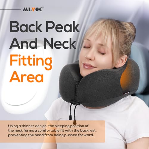 MLVOC Neck Pillow for Traveling, Upgraded 100% Pure Memory Foam Travel Neck Pillow for Airplane Flight Sleep, Breathable & Machine Washable Cover, Travel Kit with 3D Eye Mask, Earplugs & Bag, Black - color: Black