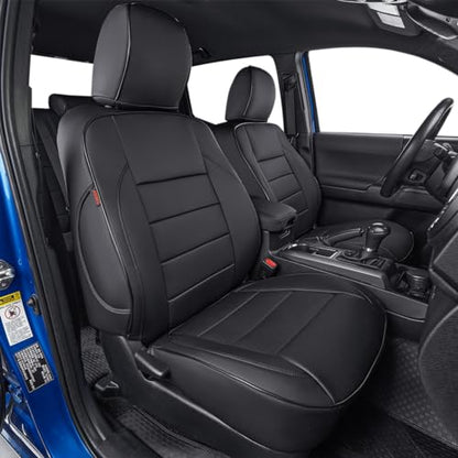 EKR Custom Fit Tacoma Car Seat Covers for Toyota Tacoma 2024 2025 2026 Xtra Cab SR -Full Set,Faux Leather(Black) - color: Leather (Black), size: 2024-2026 Tacoma Xtra Cab Front Row