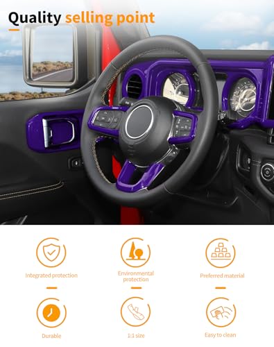 Hoolcar 21Pcs Full Set Interior Decoration Trim Kit for Jeep Wrangler JL JLU Gladiator JT 2024+ Central Control Panel Reading Light Air Conditioning Vent Cover Trim, Purple