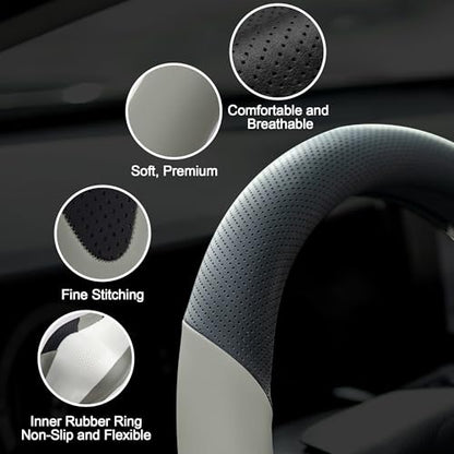 Customized Auto Car Steering Wheel Cover for Toyota Camry 2006-2026, Microfiber Leather, Anti-Slip, 14.5-15inch, Black + Grey