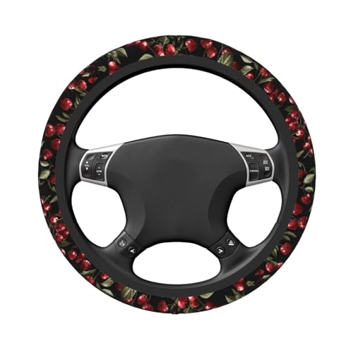 Cherry Steering Wheel Cover Cute Red Fruite Car Steering Wheel Protector Auto Wheel Cover Anti-Slip Breathable and Sweat Absorption Car Accessories, Black - color: Cherry