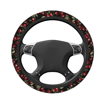Cherry Steering Wheel Cover Cute Red Fruite Car Steering Wheel Protector Auto Wheel Cover Anti-Slip Breathable and Sweat Absorption Car Accessories, Black - color: Cherry