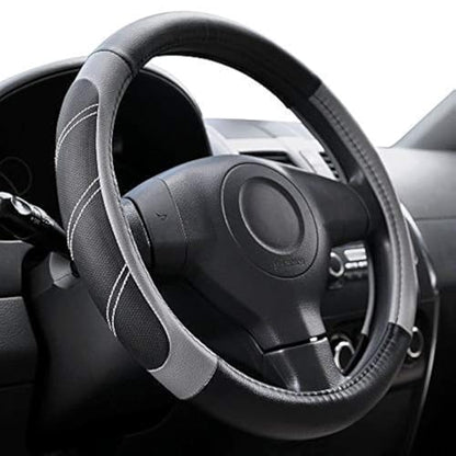 Elantrip Leather Large Steering Wheel Cover 15 1/2 to 16 inch Soft Grip Breathable for Car Truck SUV Jeep Anti Slip Black and Gray - color: Black and Gray, size: 15 1/2 - 16 Inch