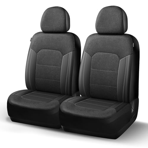 HChengkikz Car Seat Covers Front Seat, Air Mesh and Faux Leather Car Seat Covers, Airbag Compatible Car Seat Covers, Automotive Comfort Protection Universal for Most Cars, Trucks, SUVs (Black) - color: N812 Black, size: Front Seat