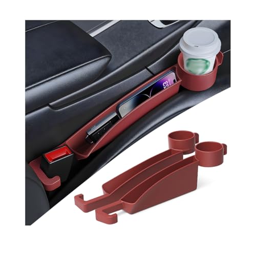 2PCS Car Seat Gap Filler, Multifunctional Vehicle Seat Side Gap Plug Blocker with Cup Holder & Storage Slot, No Drop Automotive Console Crevice Stopper, Universal for Truck SUV Van (Red) - color: Red