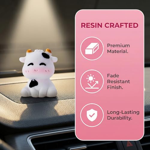 6pcs Mini Cow Car Dashboard Decor, 6 Styles Cute Cow Print Car Accessories, Playful Cows Rear View Mirror Ornaments Decorations for Offices, Home