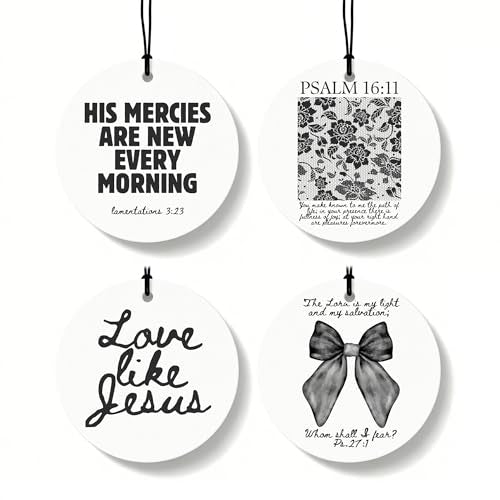 Black Christian Round Car Air Freshener 4 Pcs, Girly Black Bow Floral Religious Hanging Air Freshener for Cars Closet Drawer Books, Cute Preppy Christian Car Accessories Mirror Decor for Women - color: Christian-Circle-13