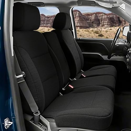 Seat Covers for Chevy Silverado & GMC Sierra 1500 2014 2015 2016 2017 2018 Front & Rear 60/40 Split Bench Full Set Foam Padded Heavy-Duty Automotive Seat Cover Set - Black - size: 14-18 Front and Rear