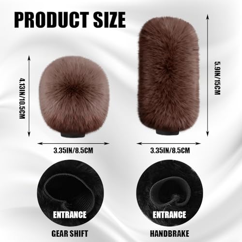 2PCS Plush Car Gear Shift Knob Cover & Handbrake Cover, Shift Knob Protector, Soft Fluffy Gear Handbrake Protective Sleeves, Shifter Lever Brake Handle Warm Plush Set for Cars (Coffee) - color: Coffee
