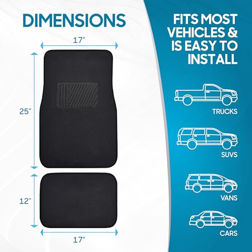 BDK Classic Carpet Floor Mats for Car & Auto - Universal Fit -Front & Rear with Heelpad (Black) - 45142