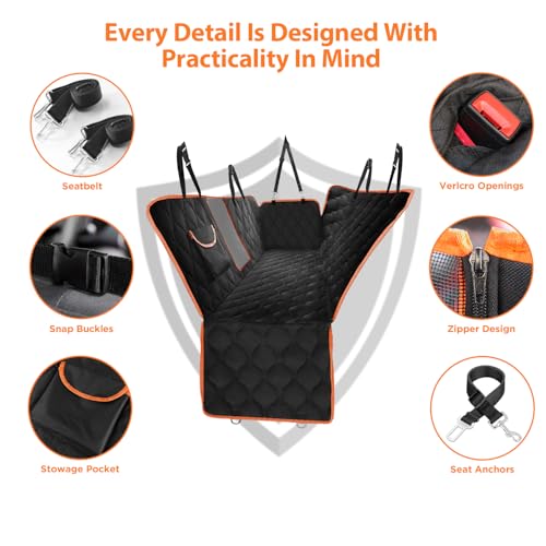Scratchproof Dog Car Seat Cover For Back Seat, Waterproof Back Seat Pet Cover For Dogs With Mesh Window,Storage Pocket,Side Flap,Collapsible Nonslip Dog Seat Cover Universal Size Fit for Car/Truck/SUV