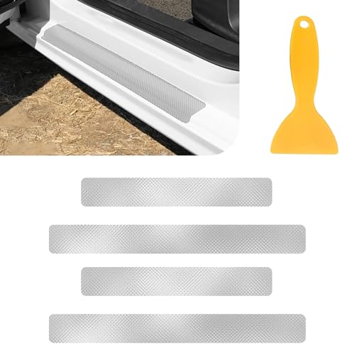 Car Door Sill Protector 3D Carbon Fiber Door Sill Guards Interior Trim Sticker, 4PCS Universa Carbon Fiber Anti-Scratch Entry Edge Guard Protection Trim Strips White Car Accessories (White 3D) - size: White 3D