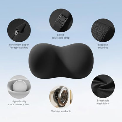 BABUR Car Headrest Pillow, 100% Memory Foam Softness Neck Support Pillow, Universal Fit Head Rest Travel Pillow for Pain Relief While Driving, Breathable Washable Cotton Fabric (Black) - color: Black