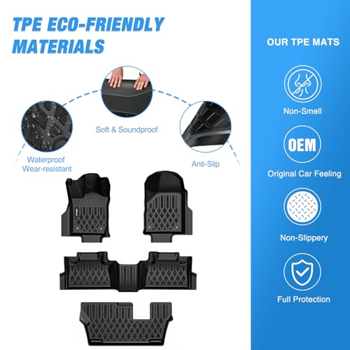 Nilight TPE Floor Mats for Dodge Durango 7 Seats 2nd Row Bench Seat 2016 2017 2018 2019 2020 2021 2022 2023 2024 2025 2026 All Weather Custom Fit Heavy Duty Floor Liners - color: 2016-2026 Dodge Durango 7 Seats|Bench Seat