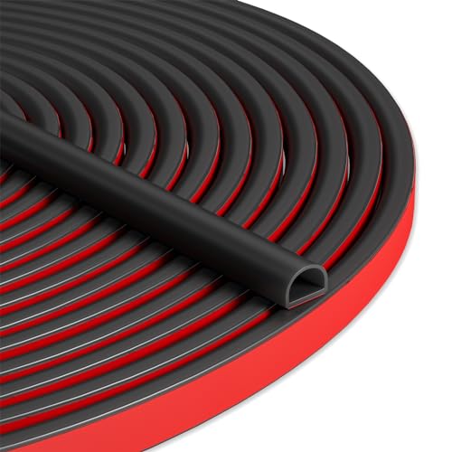 20FT Weather Stripping Door Seal, Self-Adhesive Silicone D-Shaped Seal Strip for Door Frame & Window Gaps, Soundproof Insulation Gap Filler - color: Black, size: S (3/8"W × 1/4“T）20FT