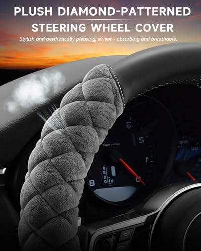 Cxtiy Fluffy Steering Wheel Cover Women Men Plush Steering Wheel Warmer for Winter Soft Fuzzy Luxury Car Accessories (A-Gray) - color: gray