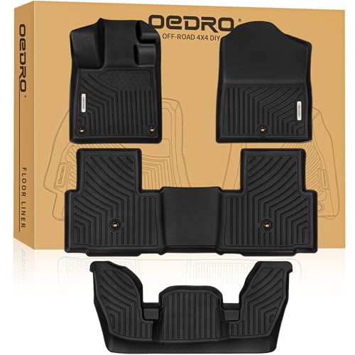 OEDRO Floor Mats Fit for Honda Pilot 2026 2025-2023, Includes 1st, 2nd and 3rd Row Floor Liners, Custom Fit TPE All Weather Car Liners, Black - style: 2023-2026 1st & 2nd & 3rd